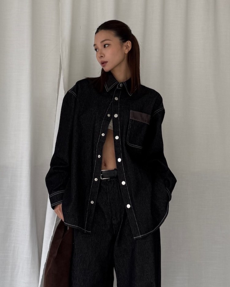 mi時髦口袋牛仔襯衫