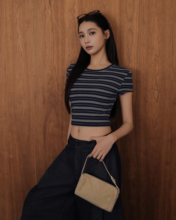 圓領條紋棉質短TEE