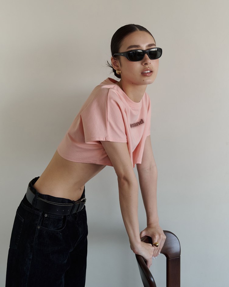 噴漆感連袖短版印花TEE