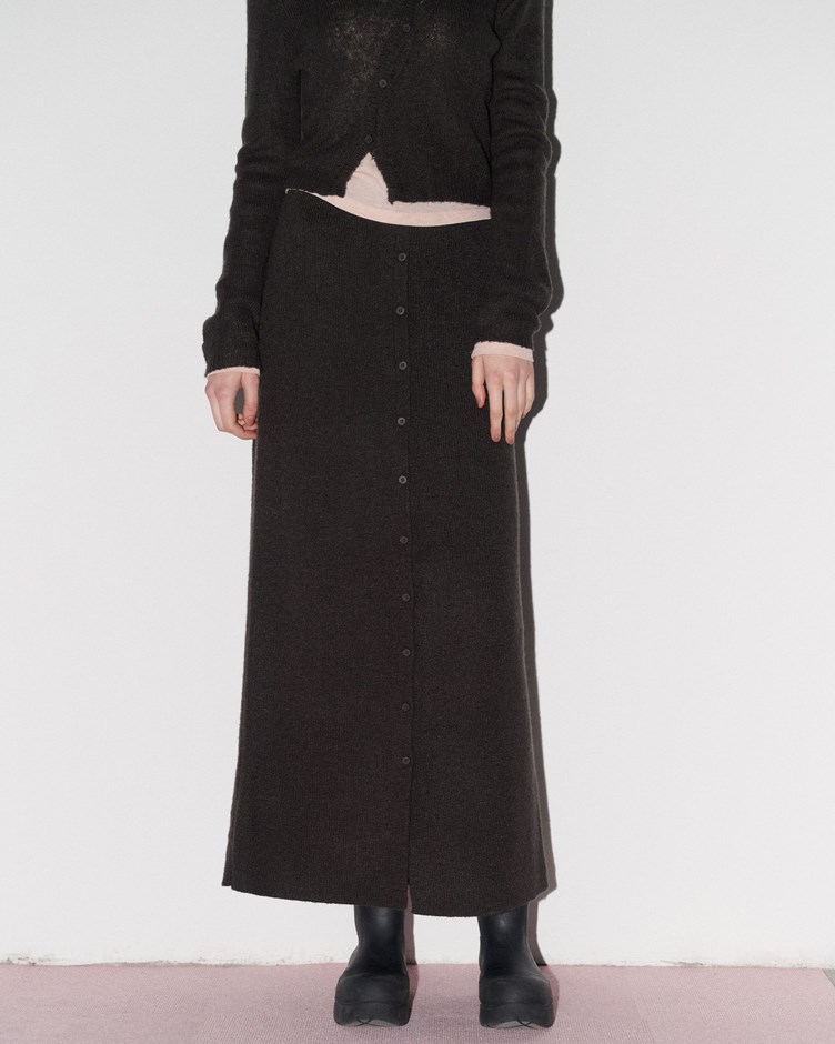 馬海毛鬆緊排釦造型針織長裙