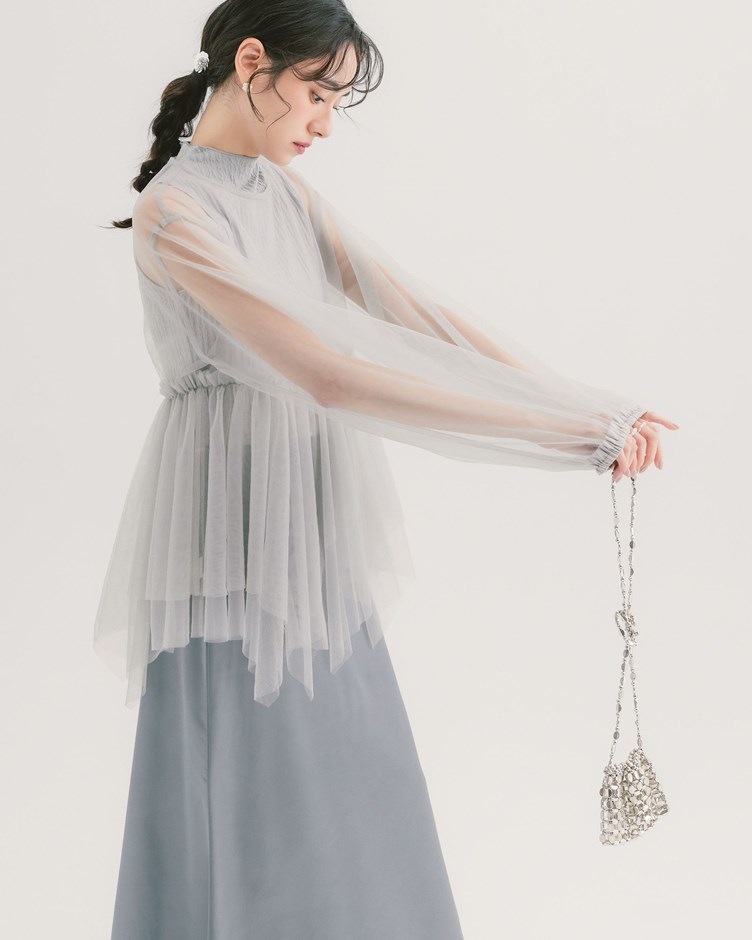 輕柔感不規則設計網紗上衣