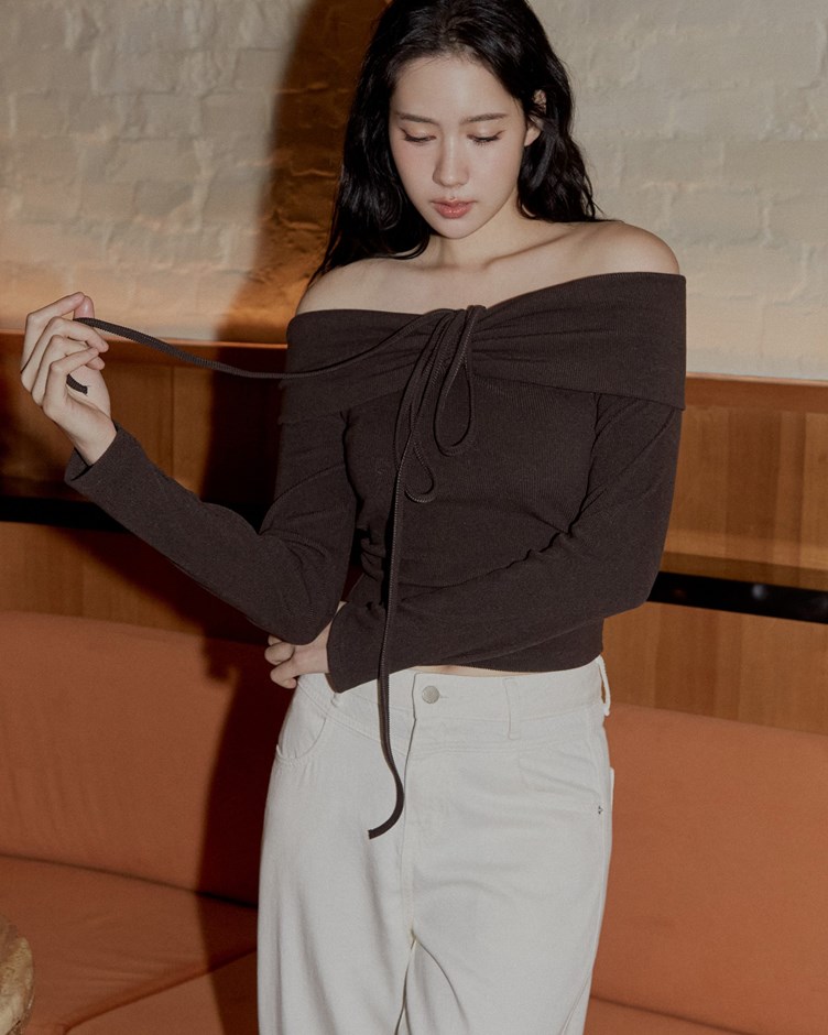 2WAY綁帶一字領上衣