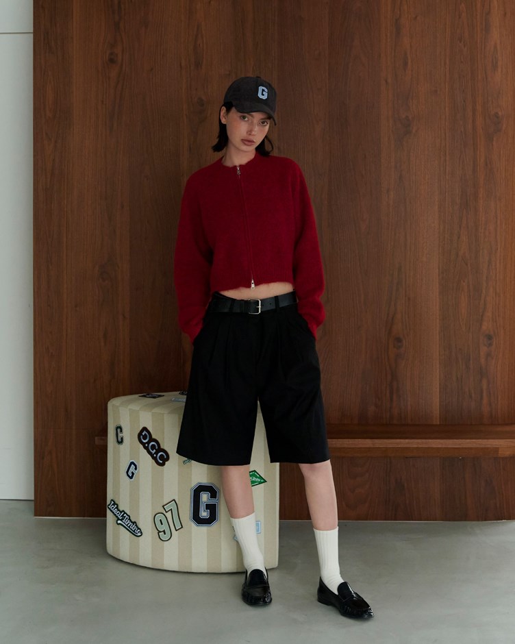 磨毛立領雙拉鍊針織上衣外套(金針菇&黃大謙聯名款)