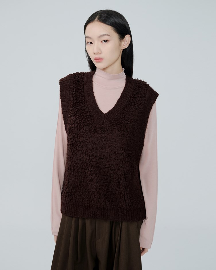 圈圈紗V領針織背心