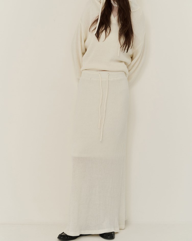 花紗坑紋鬆緊抽繩長裙