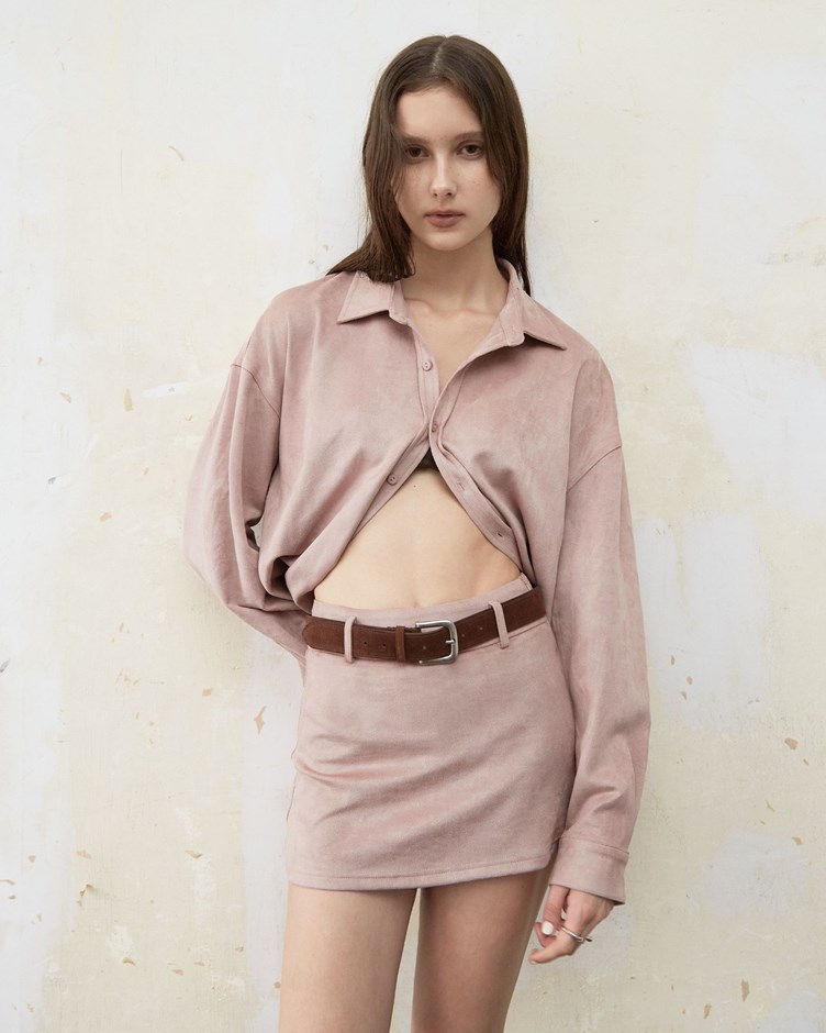 寬腰節微彈麂皮短裙