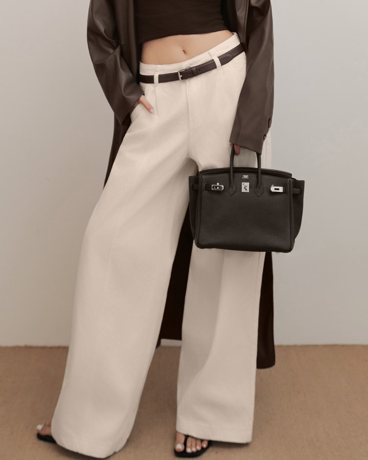 壓線打摺白牛仔寬褲