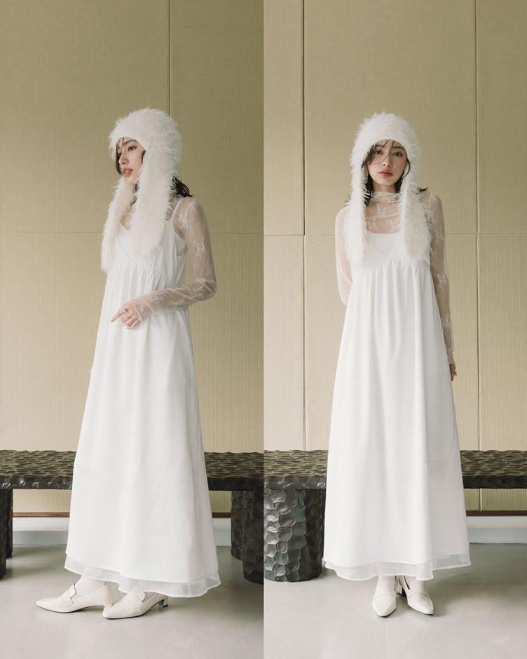 光澤緞面V領洋裝