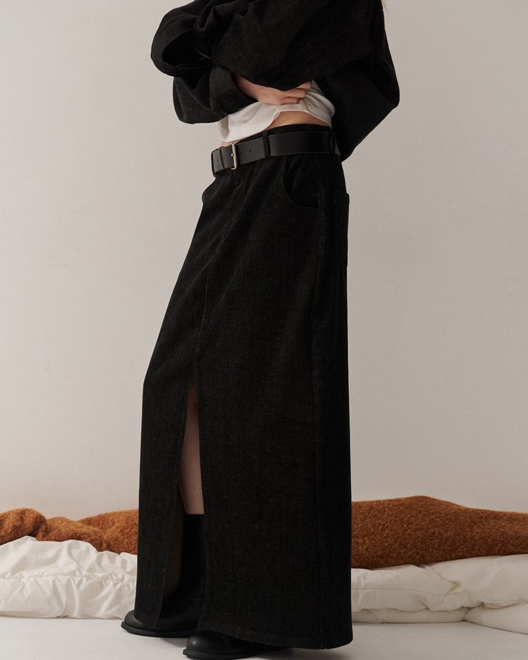 絨面斜紋前開岔長裙