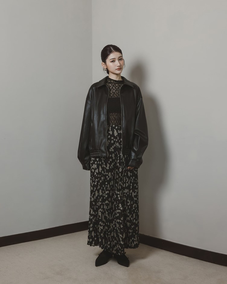 配色潑墨點點百摺長裙