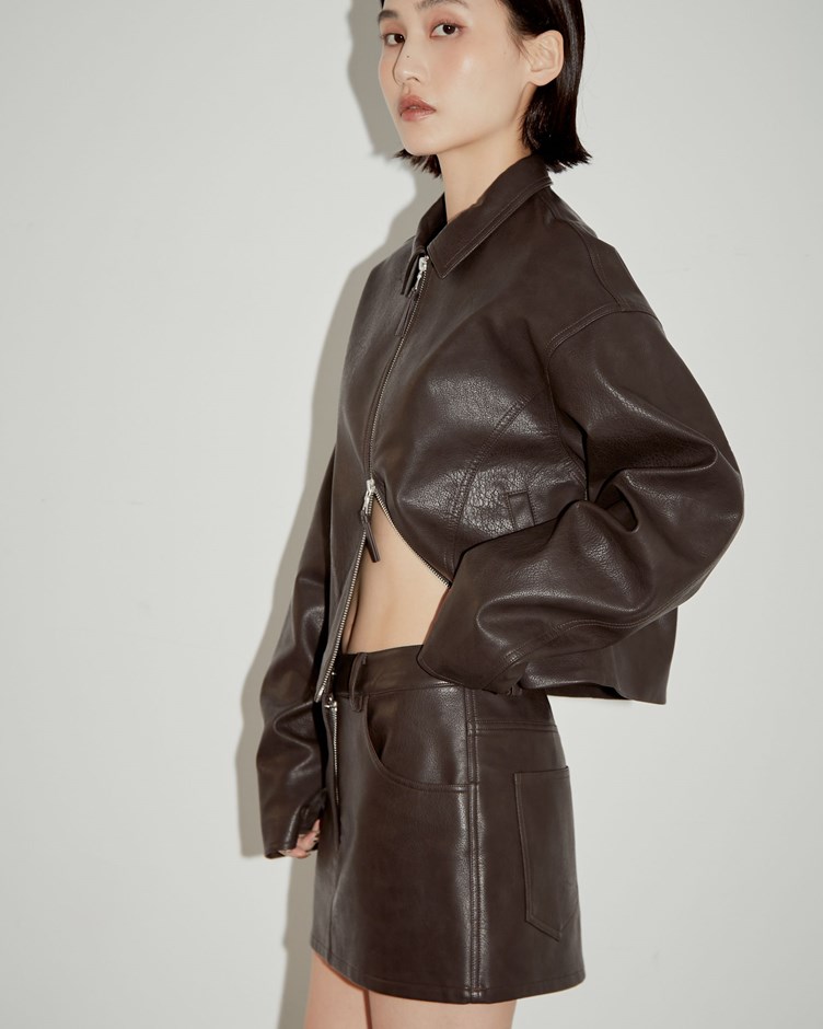 率性紋理皮革短裙