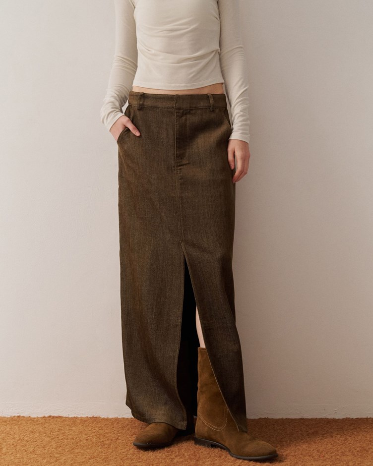 絨面斜紋前開岔長裙