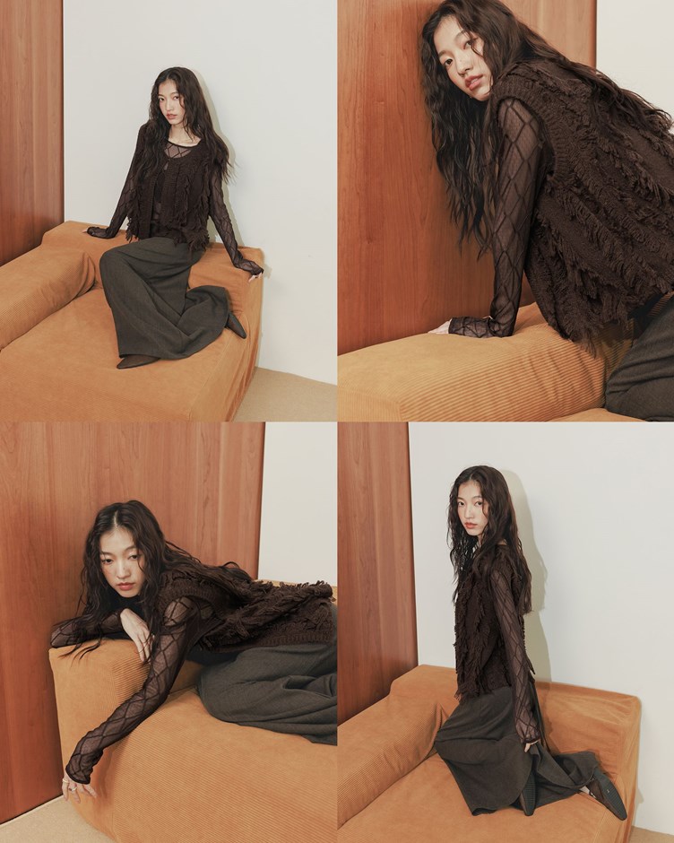 羽毛針織開襟外罩背心