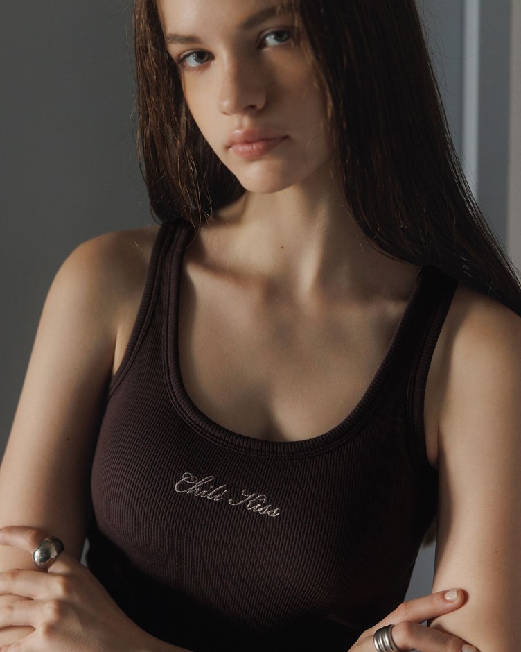 舒適羅紋標語刺繡BRA TOP