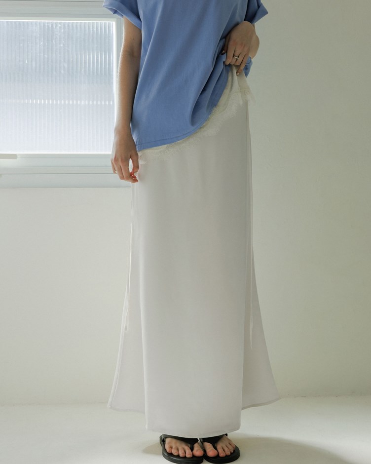 側綁帶光澤魚尾長裙