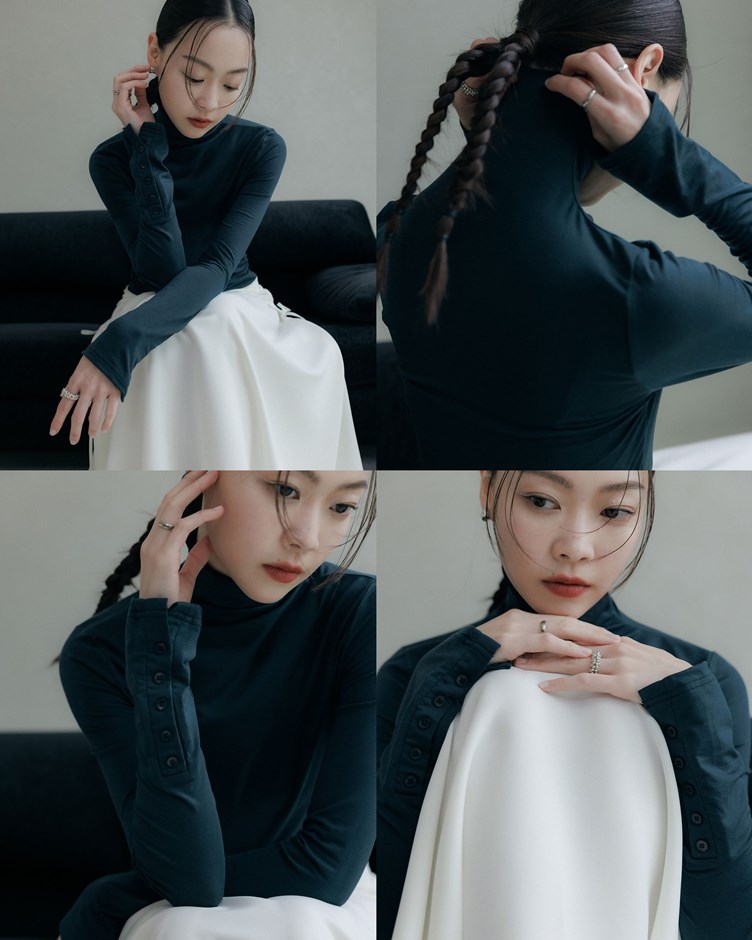 高彈小高領袖開岔上衣