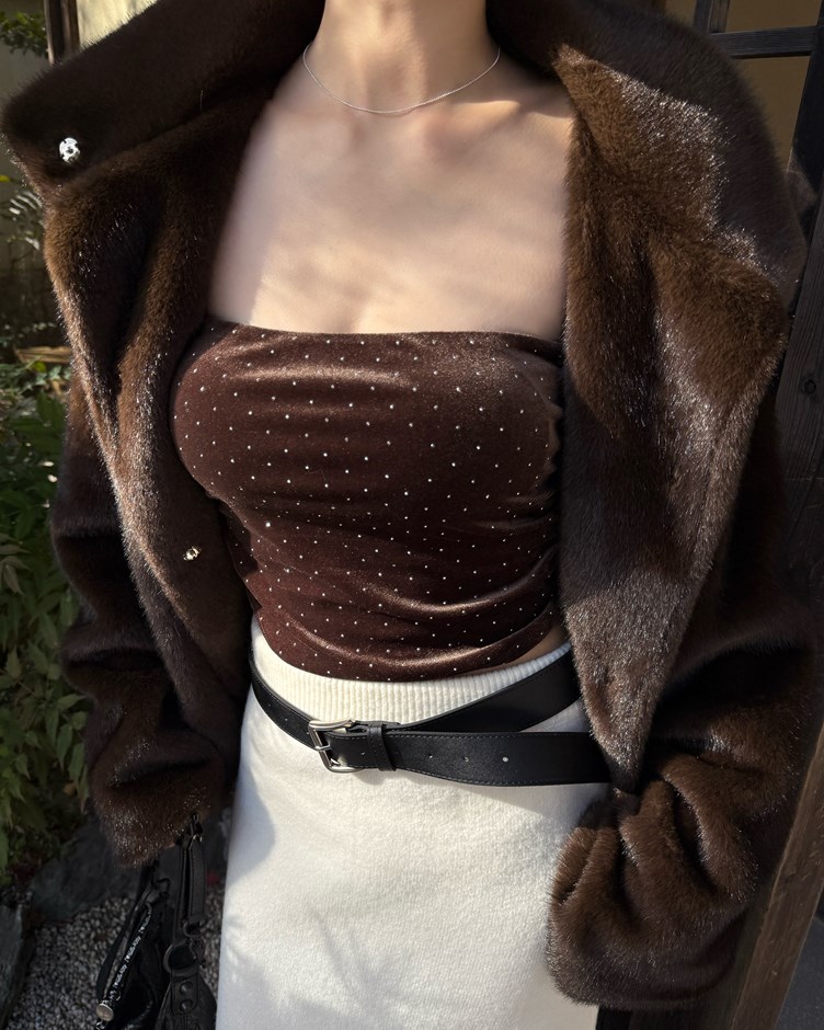 水鑽側抓皺平口BRA TOP