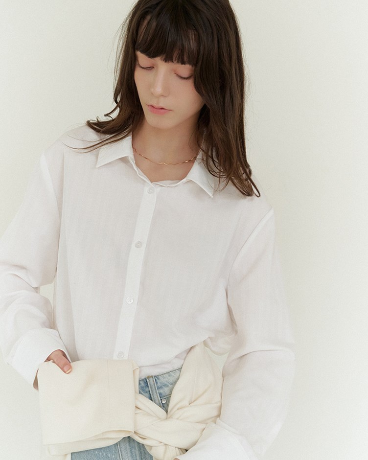 寬直紋仿麻感襯衫