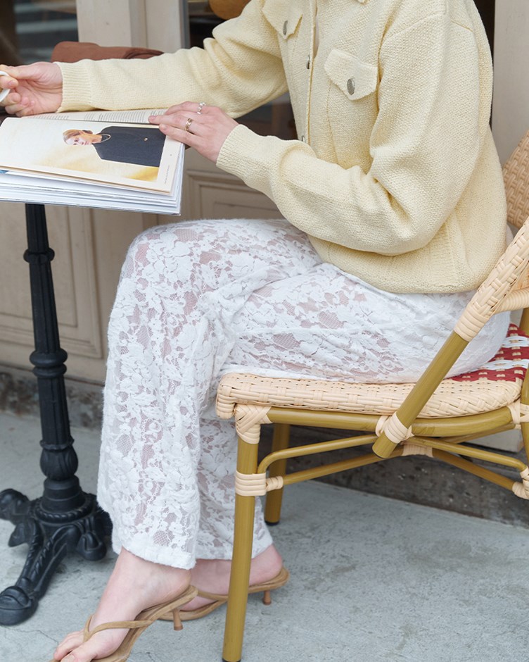 微透蕾絲抽繩長褲