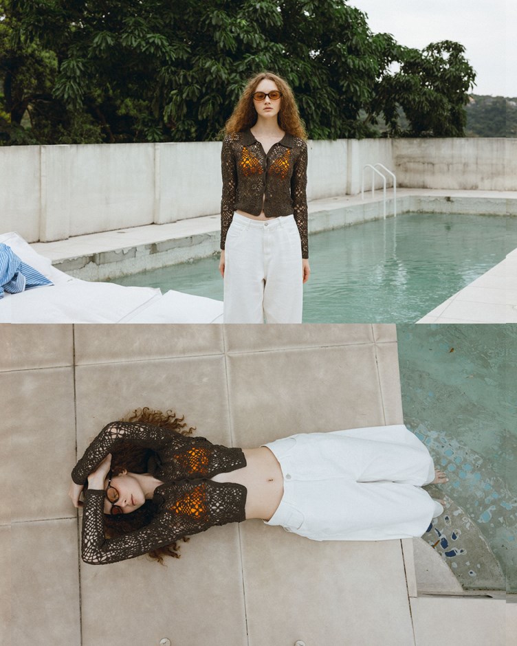 簍空手勾花朵針織上衣