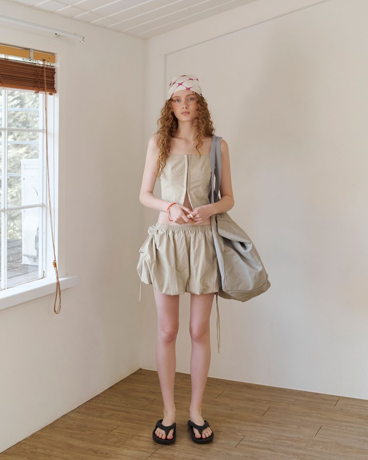 側綁帶口袋鬆緊澎澎短裙