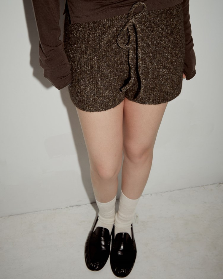 花紗鬆緊綁帶針織短褲