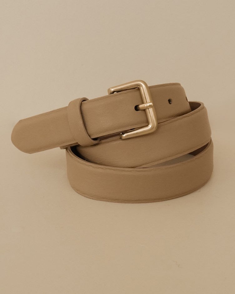 自訂款牛皮淡金釦皮帶