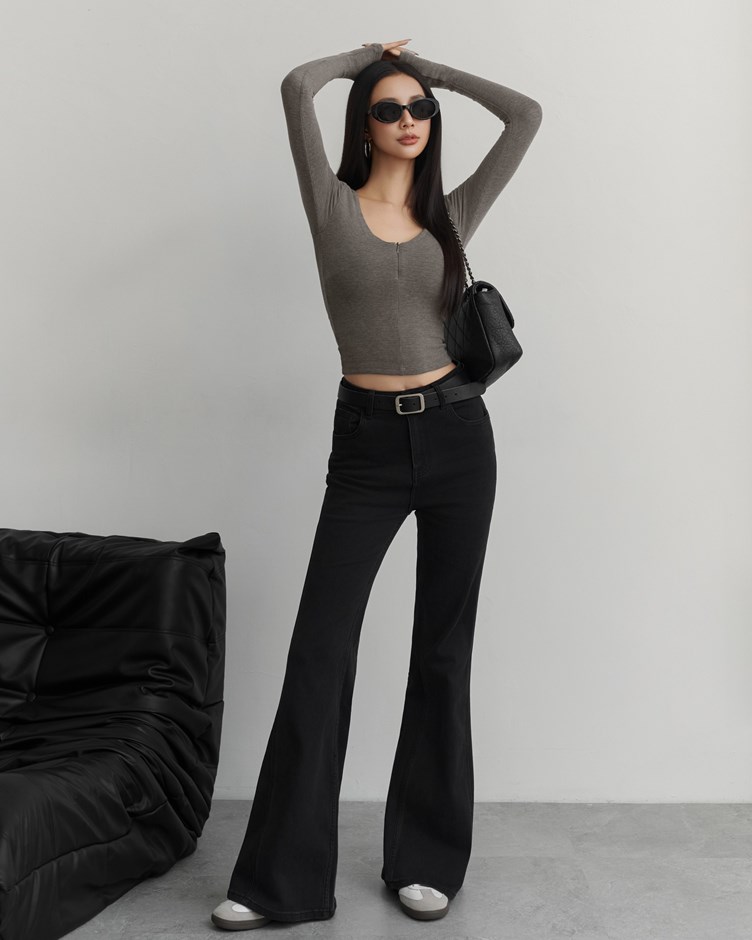 瘦瘦線彈力牛仔長腿褲