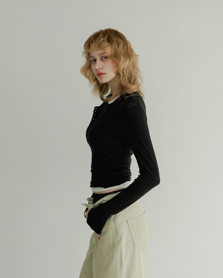 柔彈天絲排釦兩件式上衣 (上衣+背心)