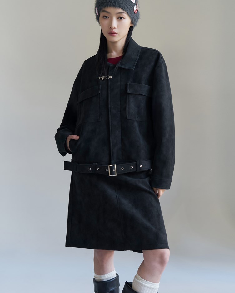 麂皮絨面扣飾外套