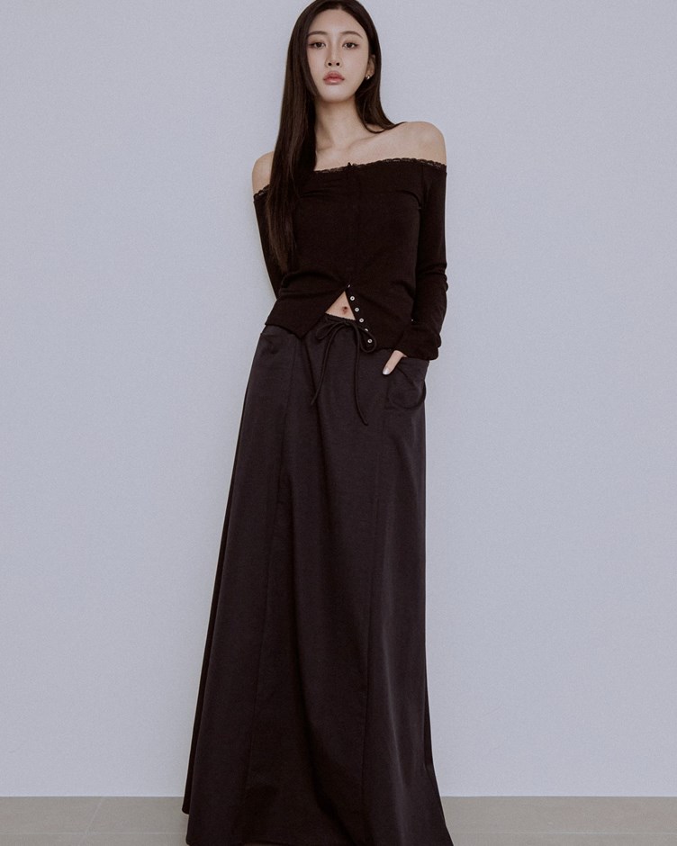 舒適水洗棉抽繩長裙