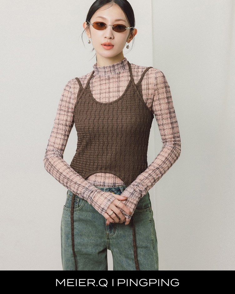 pingping-假兩件吊帶造型背心