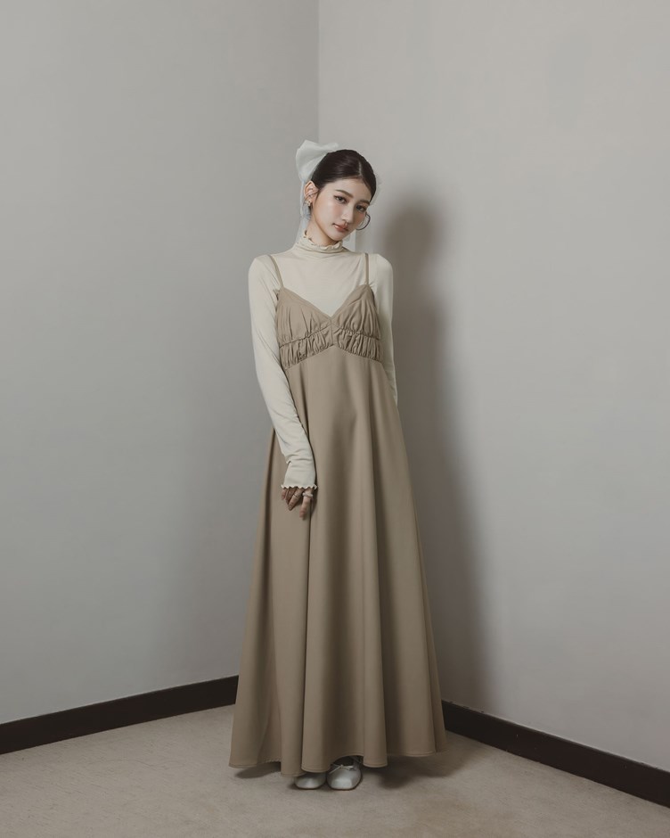 質感桃心胸摺細肩洋裝