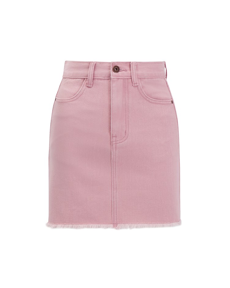 blush pink washed denim skirt