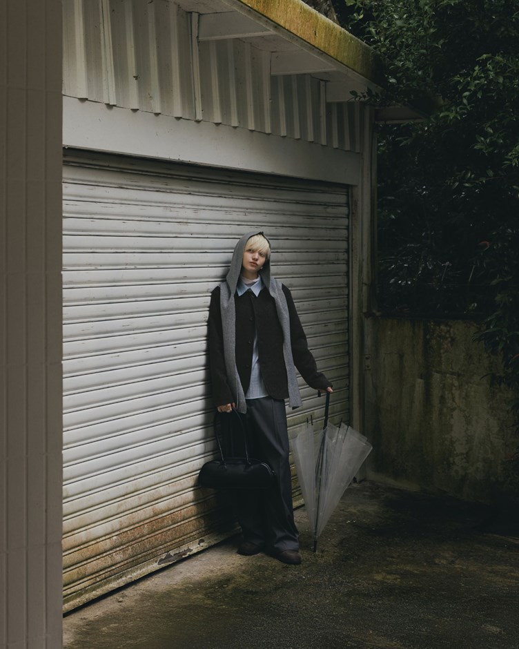 簡約圓領毛呢外套