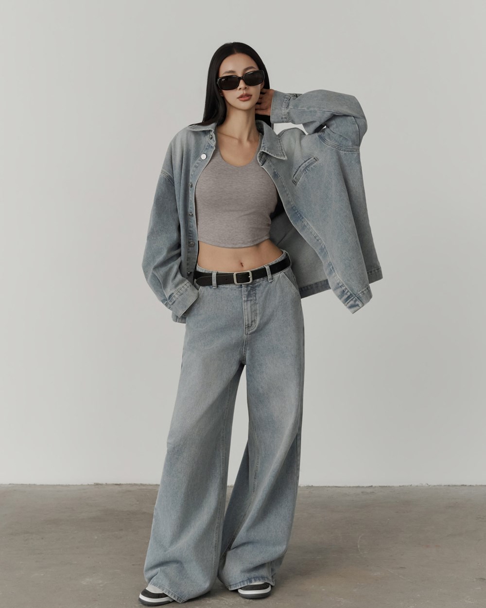 中腰直筒牛仔大寬褲