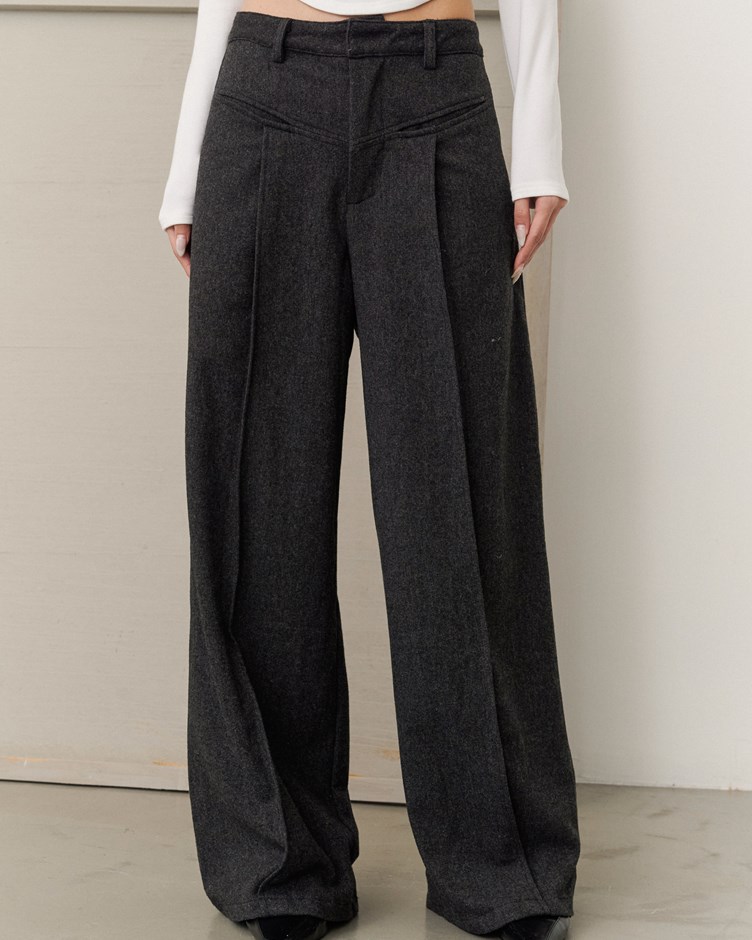 設計感毛呢西裝長褲