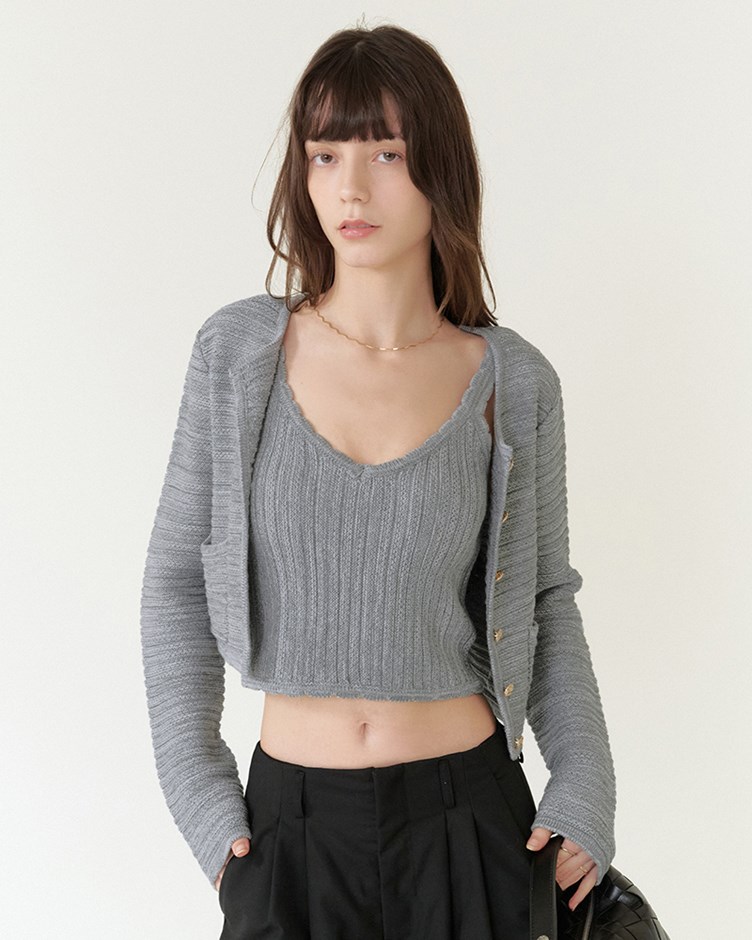 小香橫紋短版針織外套