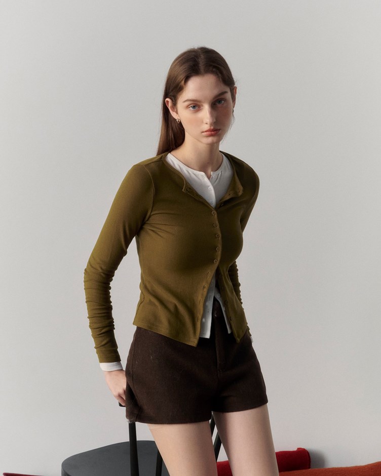 親膚柔彈磨毛羅紋排釦上衣