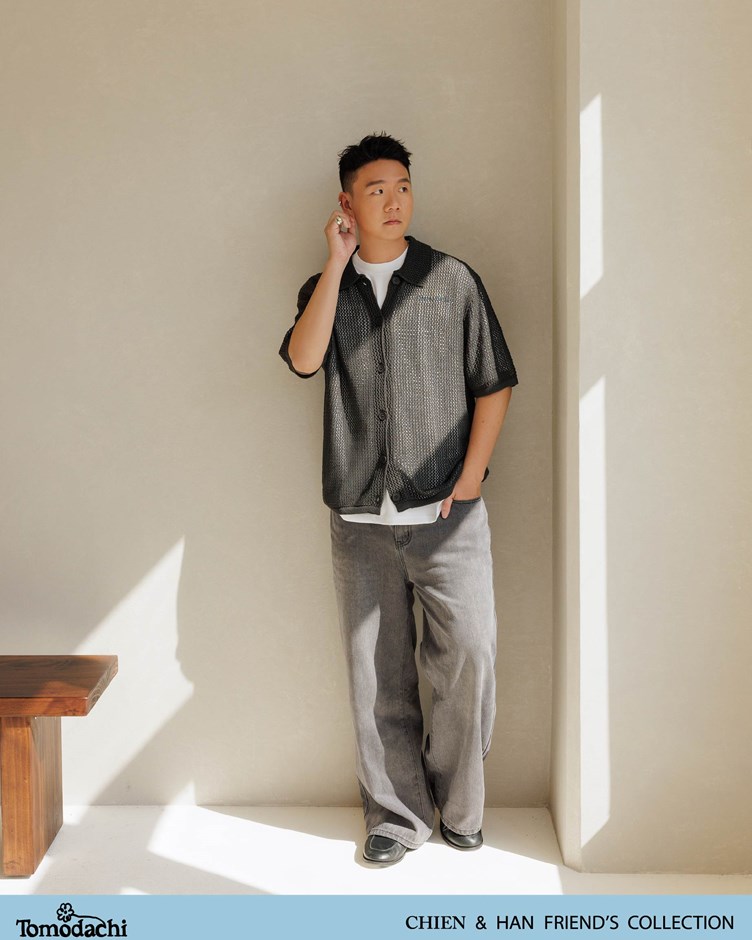 刷色鈎釦後鬆緊牛仔褲(MEN)(阿翰聯名款)