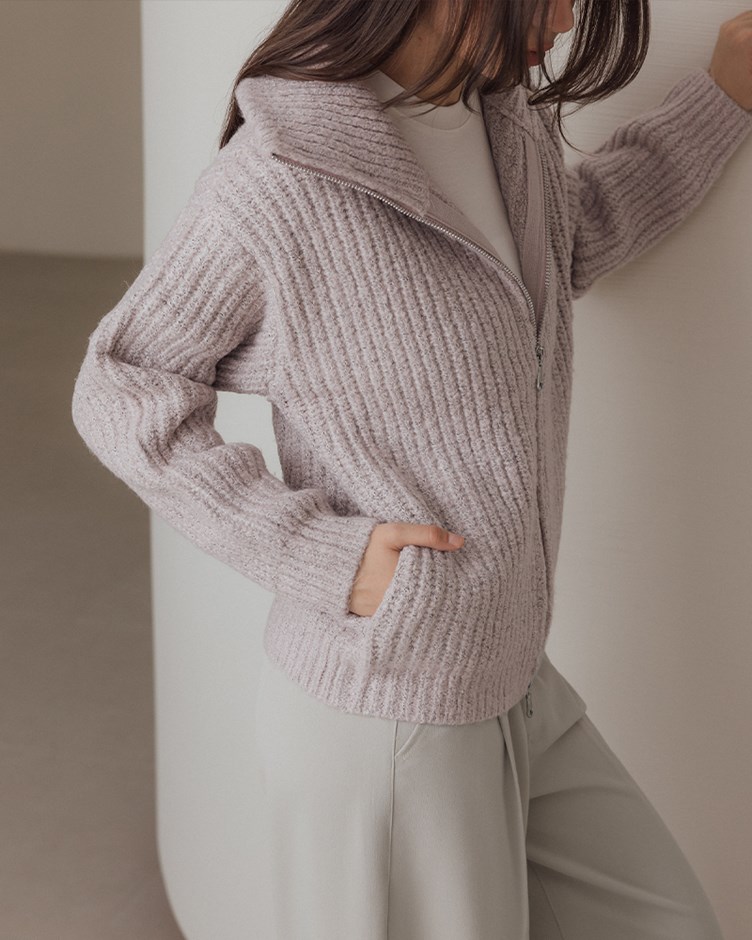 粗勾針織混色翻領外套(22)