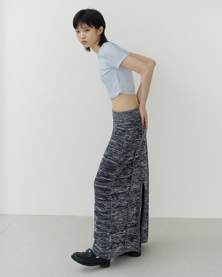 混色織紋直筒長裙