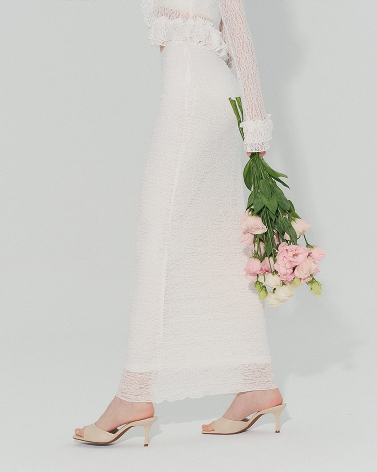 蕾絲針織直筒長裙