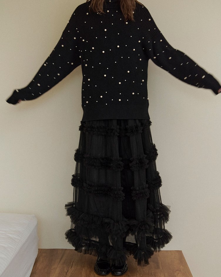 多層次抽皺荷葉澎澎長裙