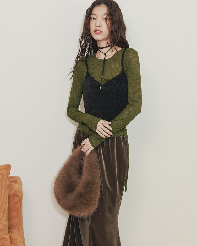 簍空花紋綁帶背心