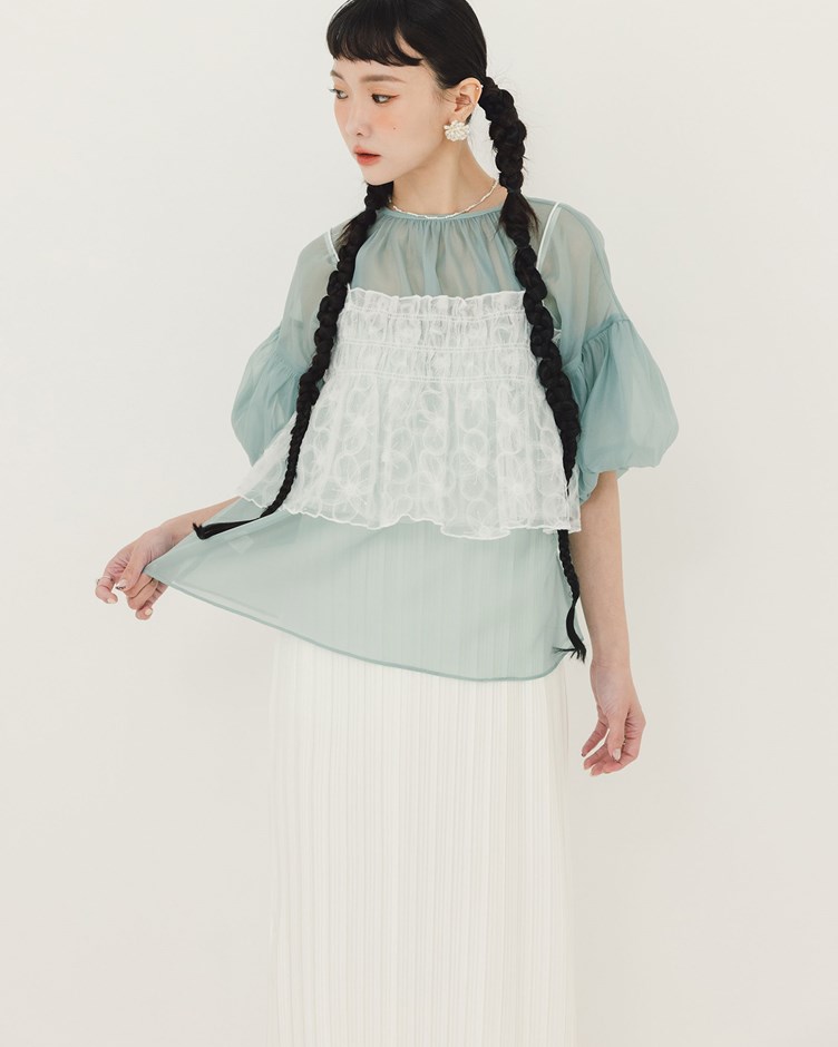 立體網紗花朵細肩背心