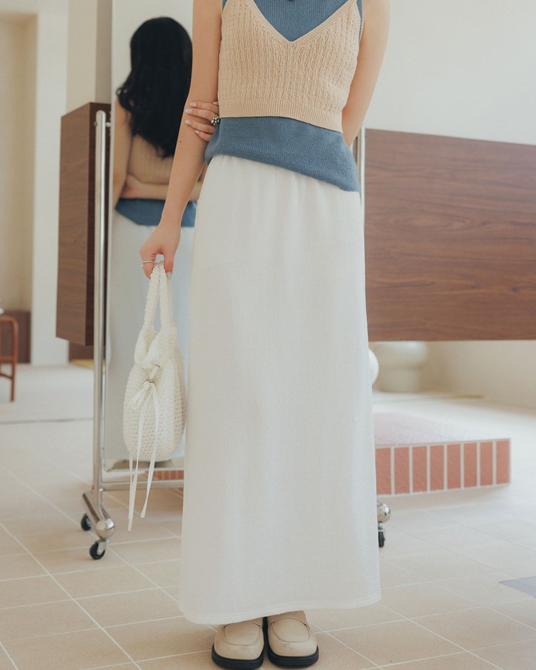 壓褶皺皺鬆緊中長裙