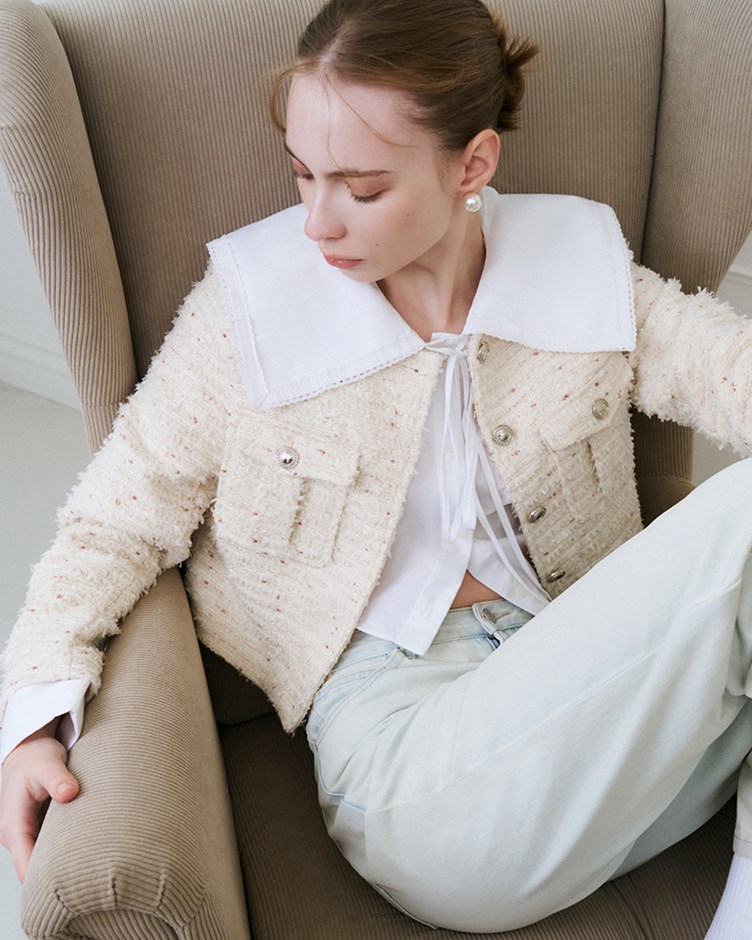 無領口袋小香外套