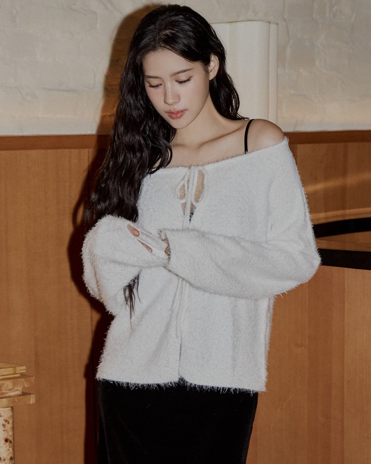 毛絨感綁帶針織上衣