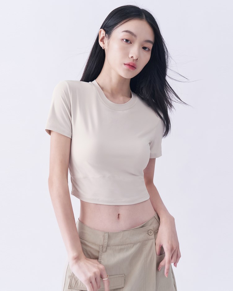 牛奶絲修身剪接短袖 bra top